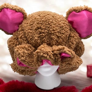 Bear Bonnet, Sleeping Hair Bonnet, Bonnet Hat, Bonnet, Hair Bonnet for Sleeping, Satin Bonnet, Animal Bonnet, Handmade Faux Sherpa Bonnet
