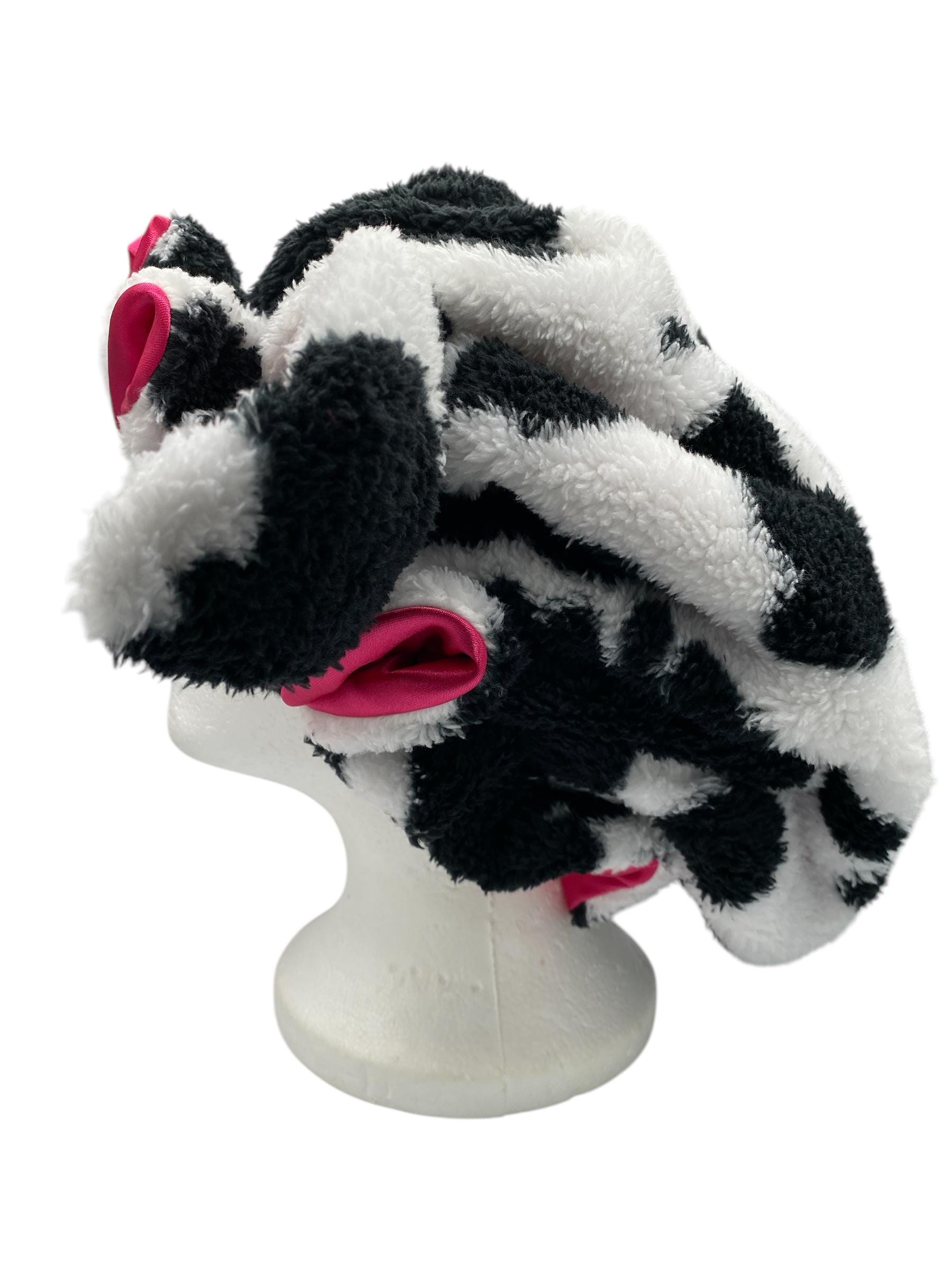 Handmade Cow Bonnet: Faux Sherpa & Pink Satin Sleeping Hair  display picture 1