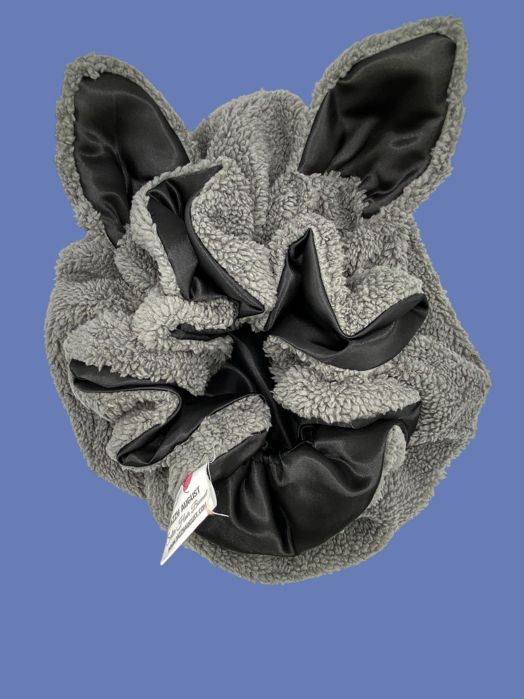 Handmade Gray Sherpa Wolf Hair Bonnet with Black Satin Lining Wolf Sherpa Bonnet: Handmade Animal Satin Lined Sleeping Cap  main image 3