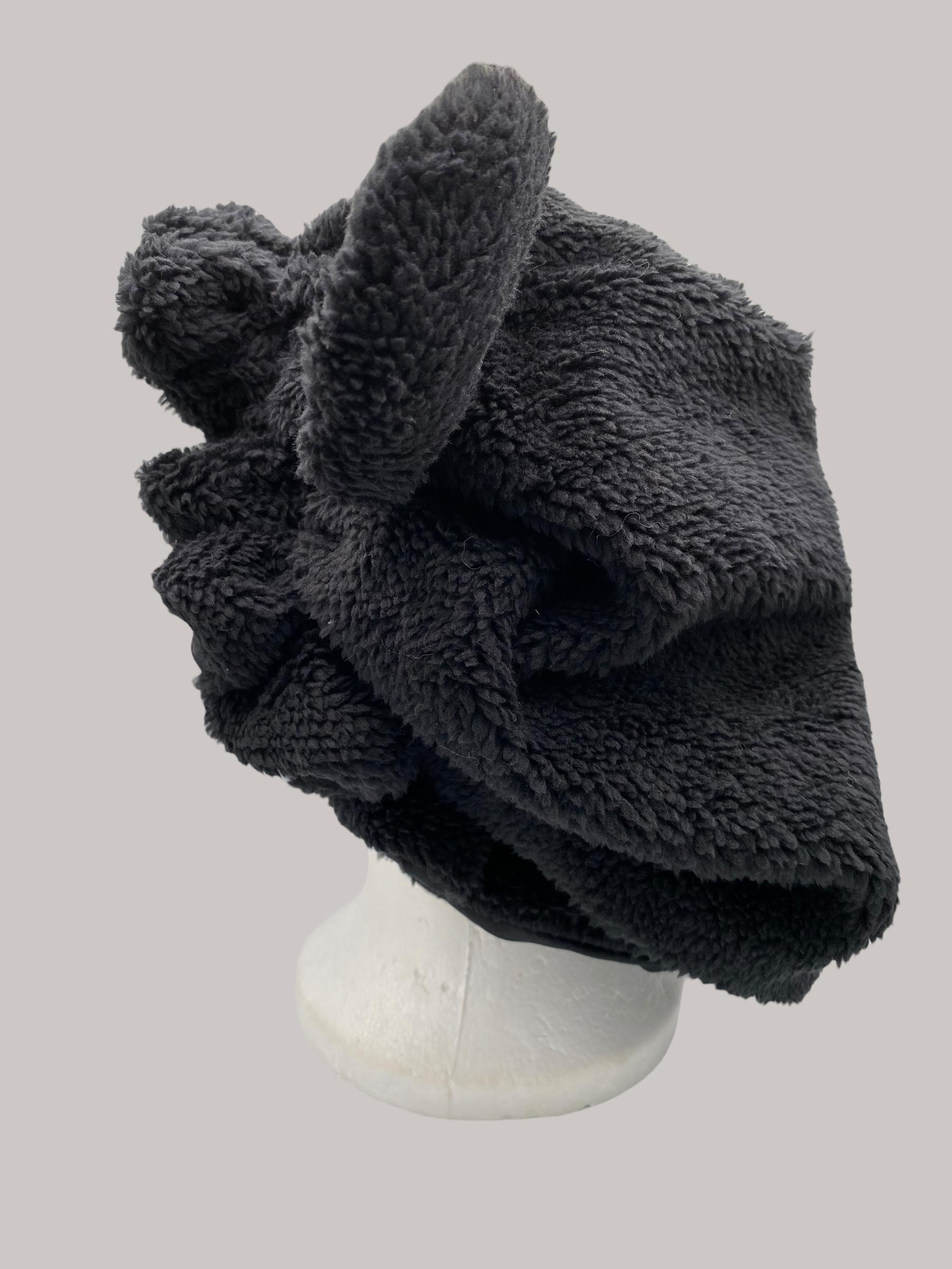 Black Bear Faux Sherpa Bonnet: Handmade Satin Lined Sleeping 