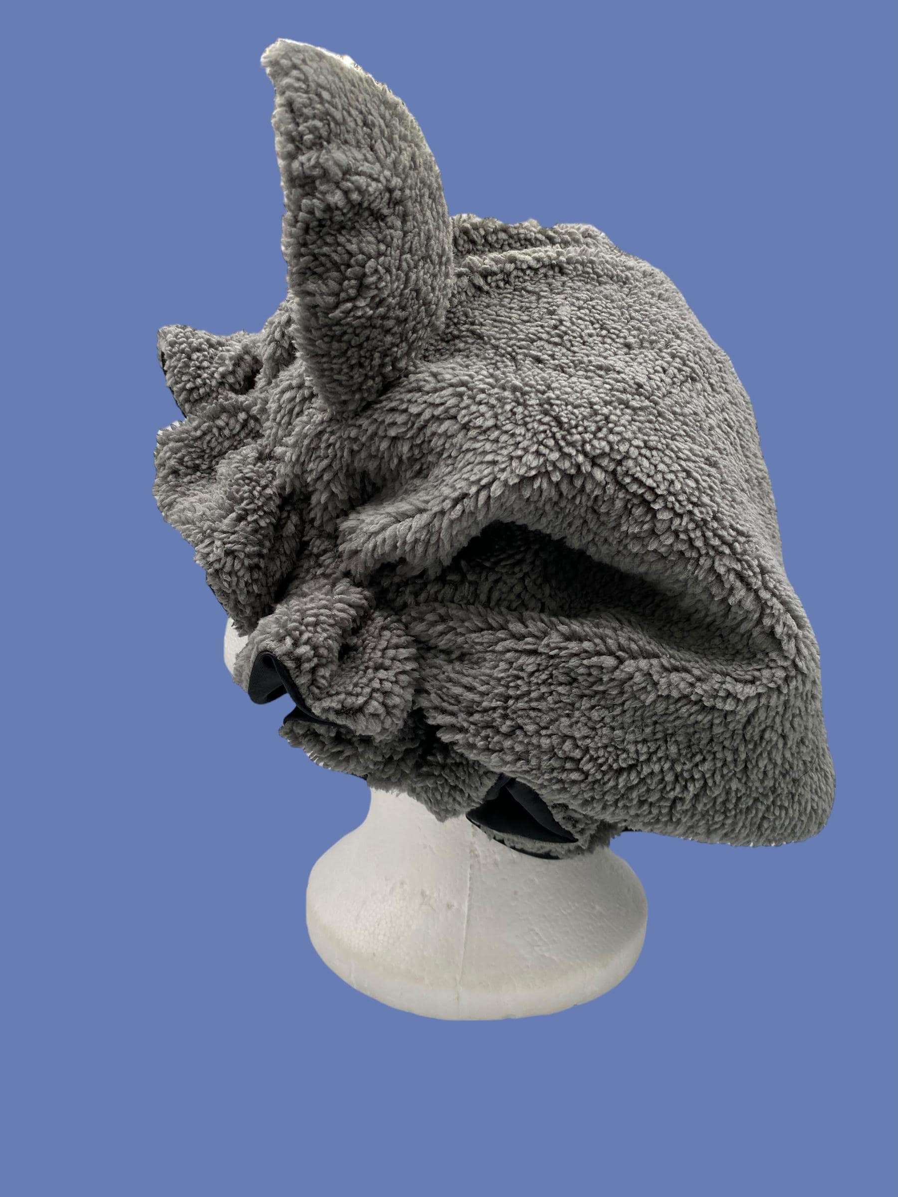 Handmade Gray Sherpa Wolf Hair Bonnet with Black Satin Lining Wolf Sherpa Bonnet: Handmade Animal Satin Lined Sleeping Cap  main image 2