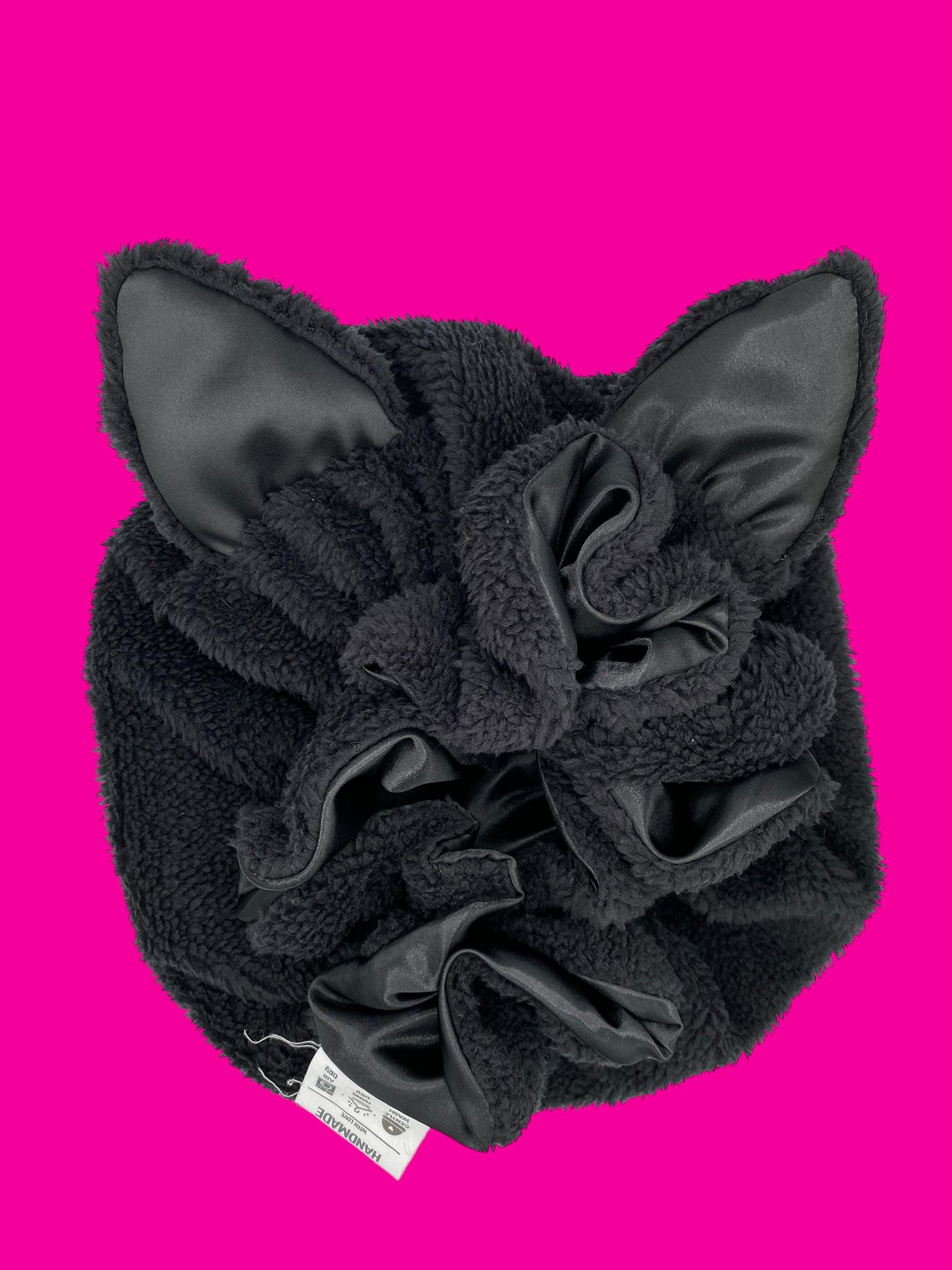 Black Cat Sherpa Bonnet: Handmade Animal Hair Bonnet - Etsy