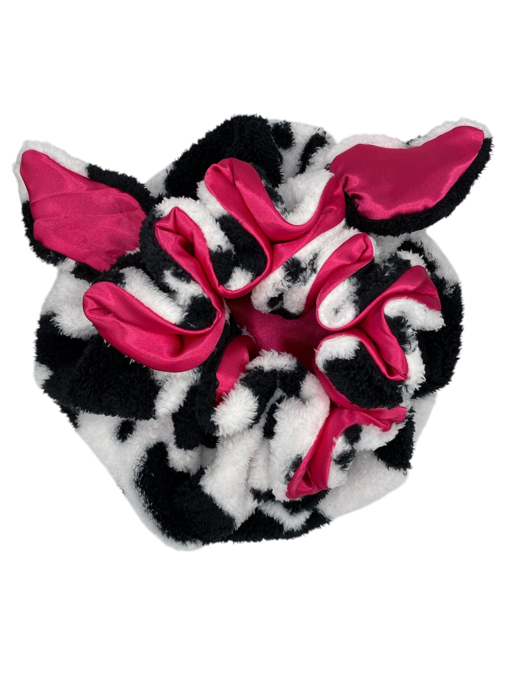Fun Black and White Cow Bonnet w/ Pink Satin Lining Amazon.com: Jumbo Reversible Double Layer Satin Bonnet for  main image 3