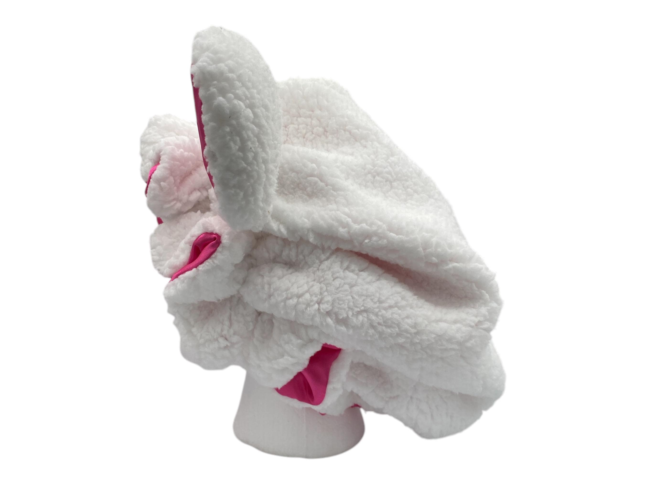 Handmade White Bear Bonnet: Faux Sherpa, Pink Satin Sleeping  display picture 1