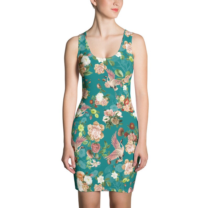 Green Flowers Japanese Style Women/'s Dress