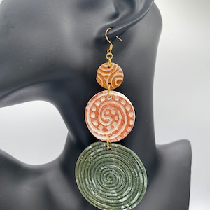Boho Polymer Clay Dangle Earrings Statement Jewelry Statement Earrings, Big Earrings, Unique Jewelry Earrings Jewelry One Of A Kind Earrings