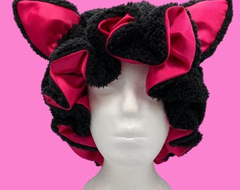 ヘアアクセサリー CAT EAR MINI BONNET / MAJOH Adjustable Handmade Sherpa Cat Bonnet: Pink Satin Lined Winter Hat