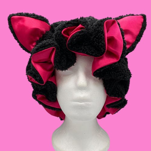 Handmade Cow Bonnet: Faux Sherpa & Pink Satin Sleeping Hair  display picture 1