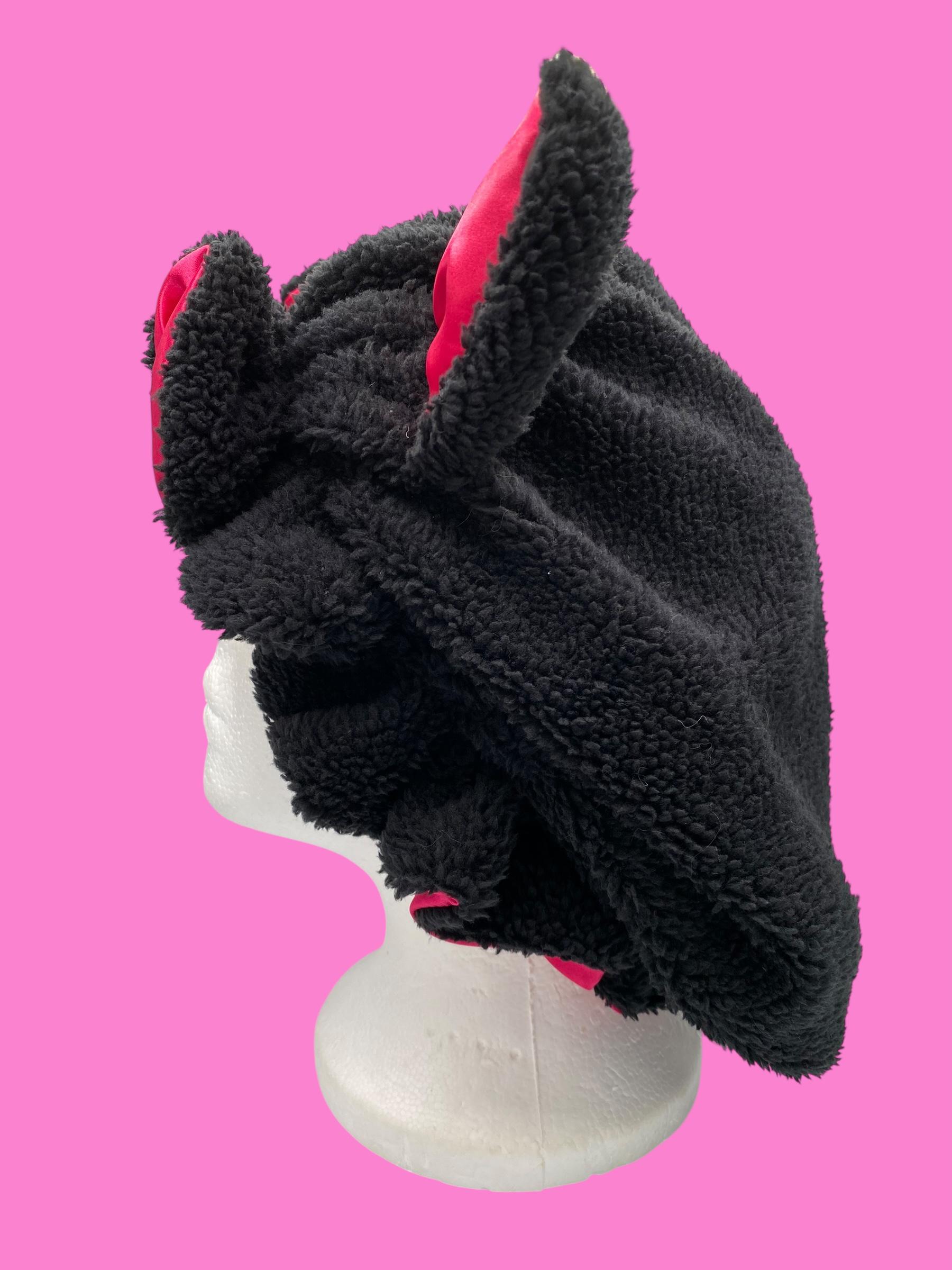 Adjustable Handmade Sherpa Cat Bonnet: Pink Satin Lined Winter Hat
