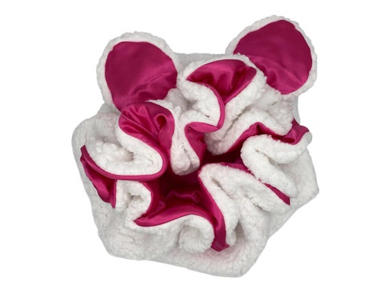Handmade White Bear Bonnet: Faux Sherpa, Pink Satin Sleeping  display picture 3