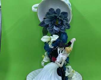 Staffordshire China Bride Groom Centerpiece, Bridal Shower Centerpiece, Wedding Cake Topper, Bridal Wishes Teacup Centerpiece, Wedding Dance