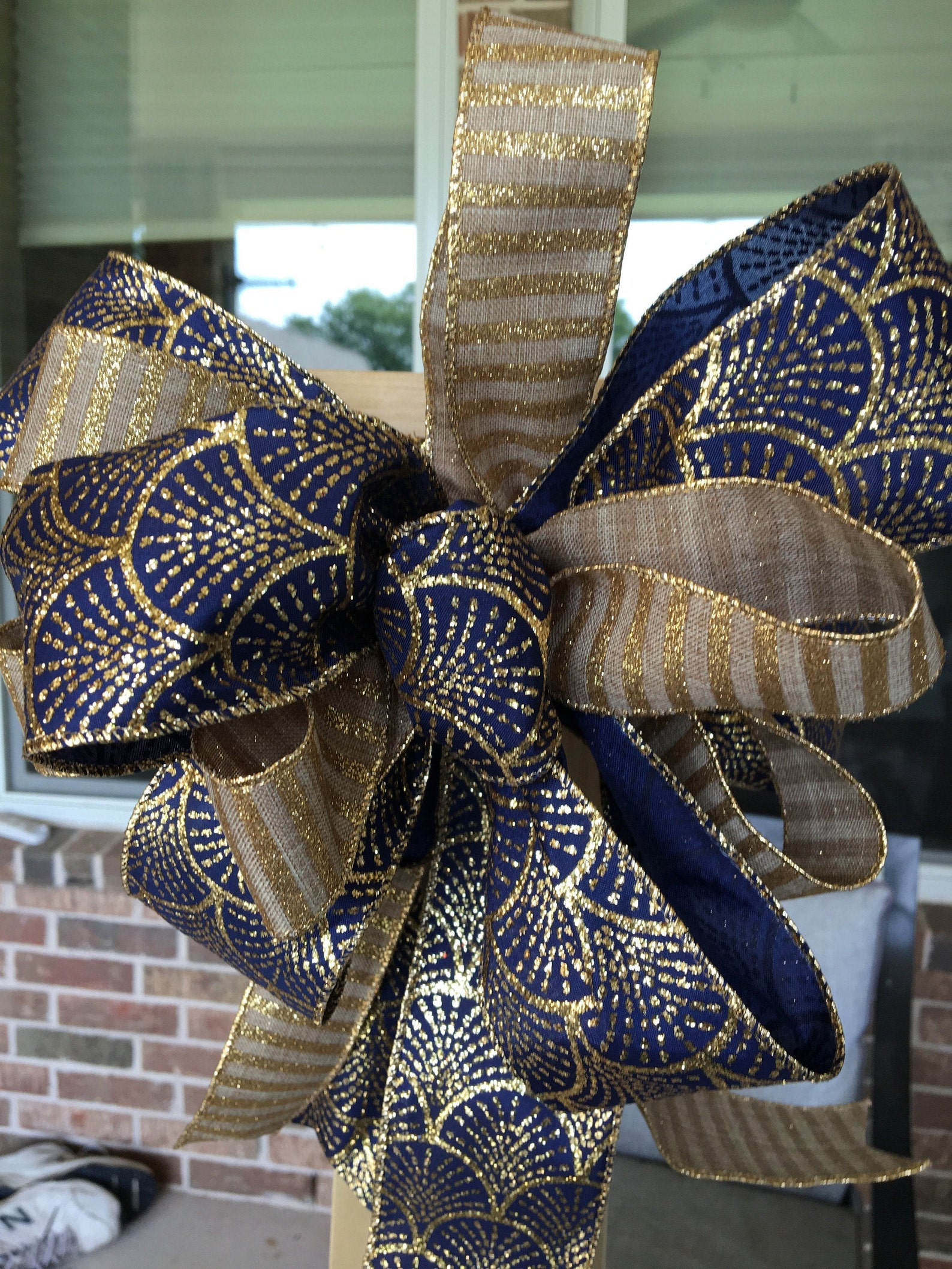 Navy Bow for Wreath 12 Loop Navy Gold Ribbon Navy Lantern Etsy