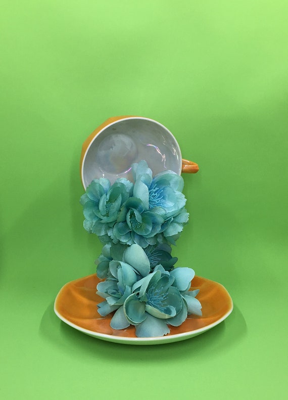 Tea Party Decor Orange Turquoise Caribbean Floral Etsy