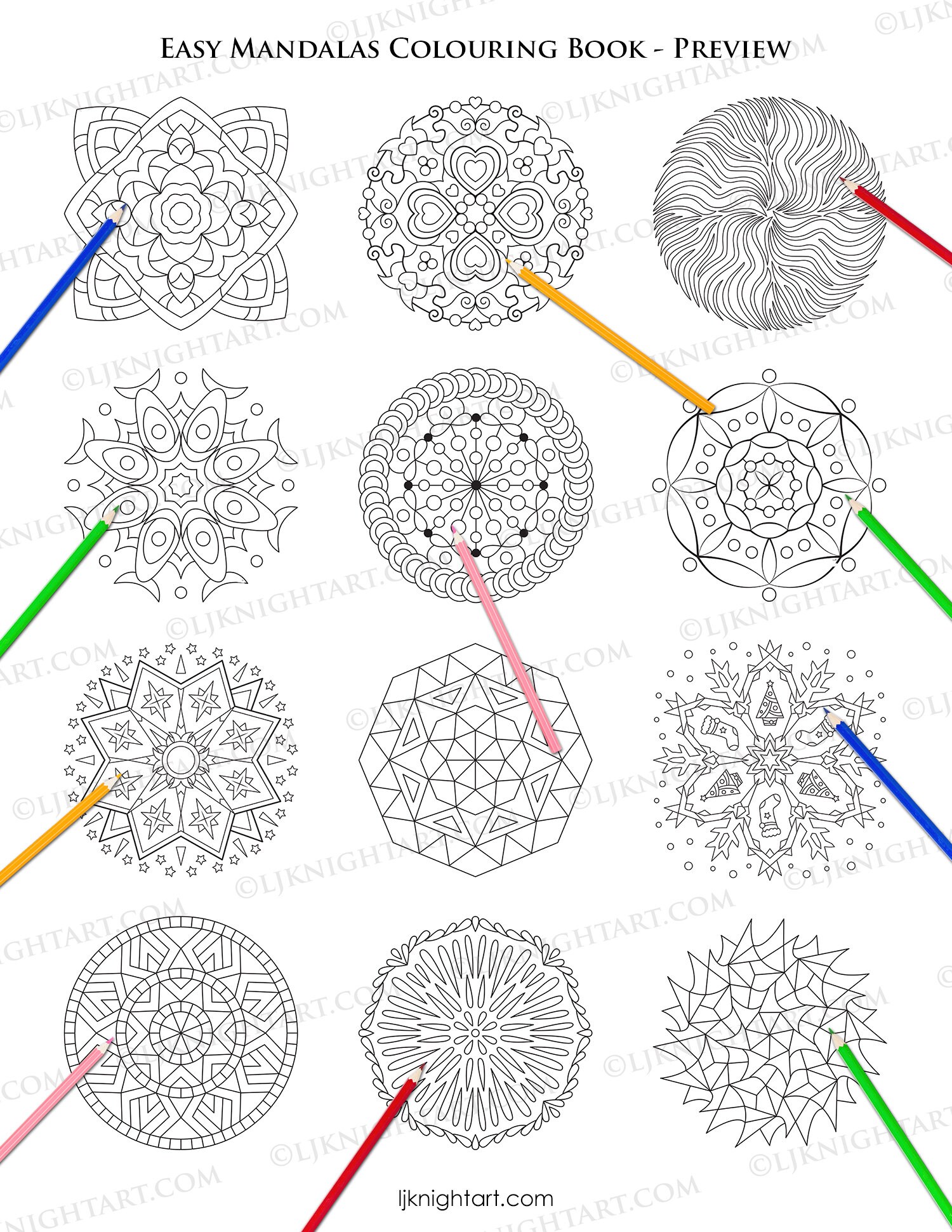 Easy Mandalas Printable Colouring Book for Adults and Kids - 50 Simple