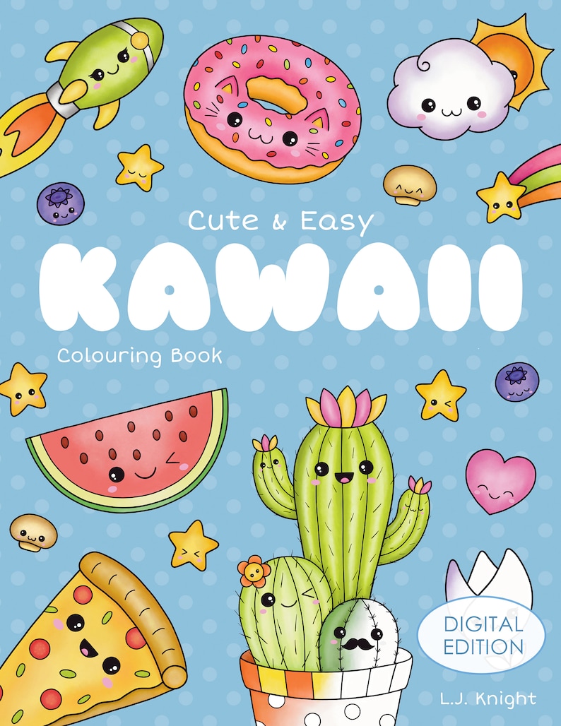 Cute and Easy Kawaii Colouring Book PRINTABLE PDF Download - 30 Adorable Relaxing Colouring Pages for Adults, Kids, Beginners & All Ages 