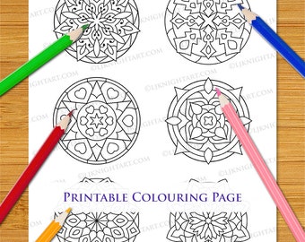 Set of 6 Easy Mini Mandalas Colouring Page - Printable PDF Download For Adults & Children