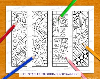 4 Digital Colourable Bookmarks with Easy Abstract Doodle Designs - PDF & JPG Download Coloring Page