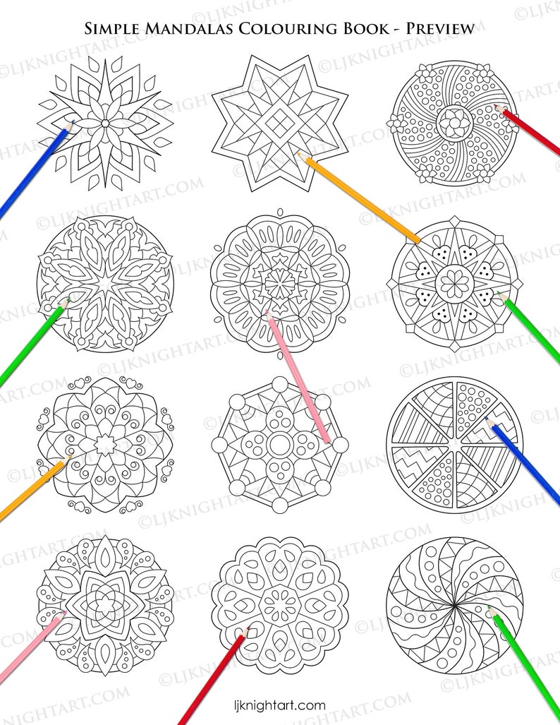 Simple Mandalas Printable Colouring Book Digital PDF Download 50 Easy Mandala Pages to Colour For Adults, Beginners & Children image 5