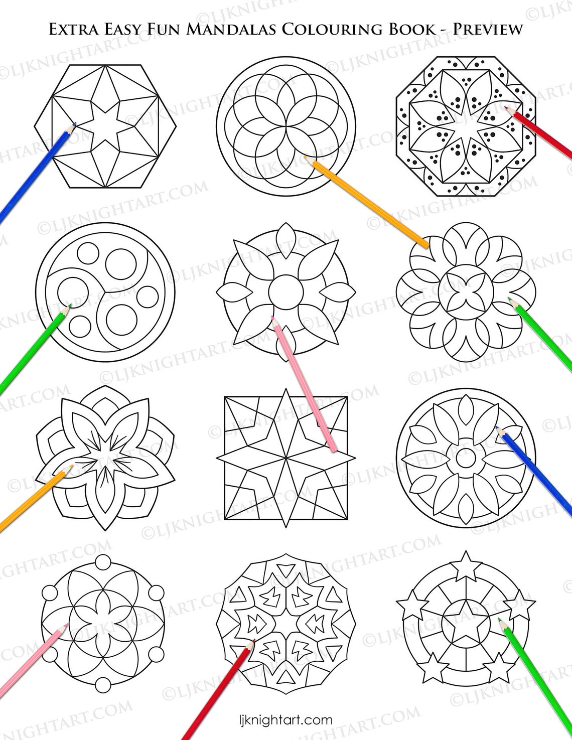 Extra Easy Fun Mandalas PRINTABLE Colouring Book for Kids Digital PDF With 40 Easy Abstract ...