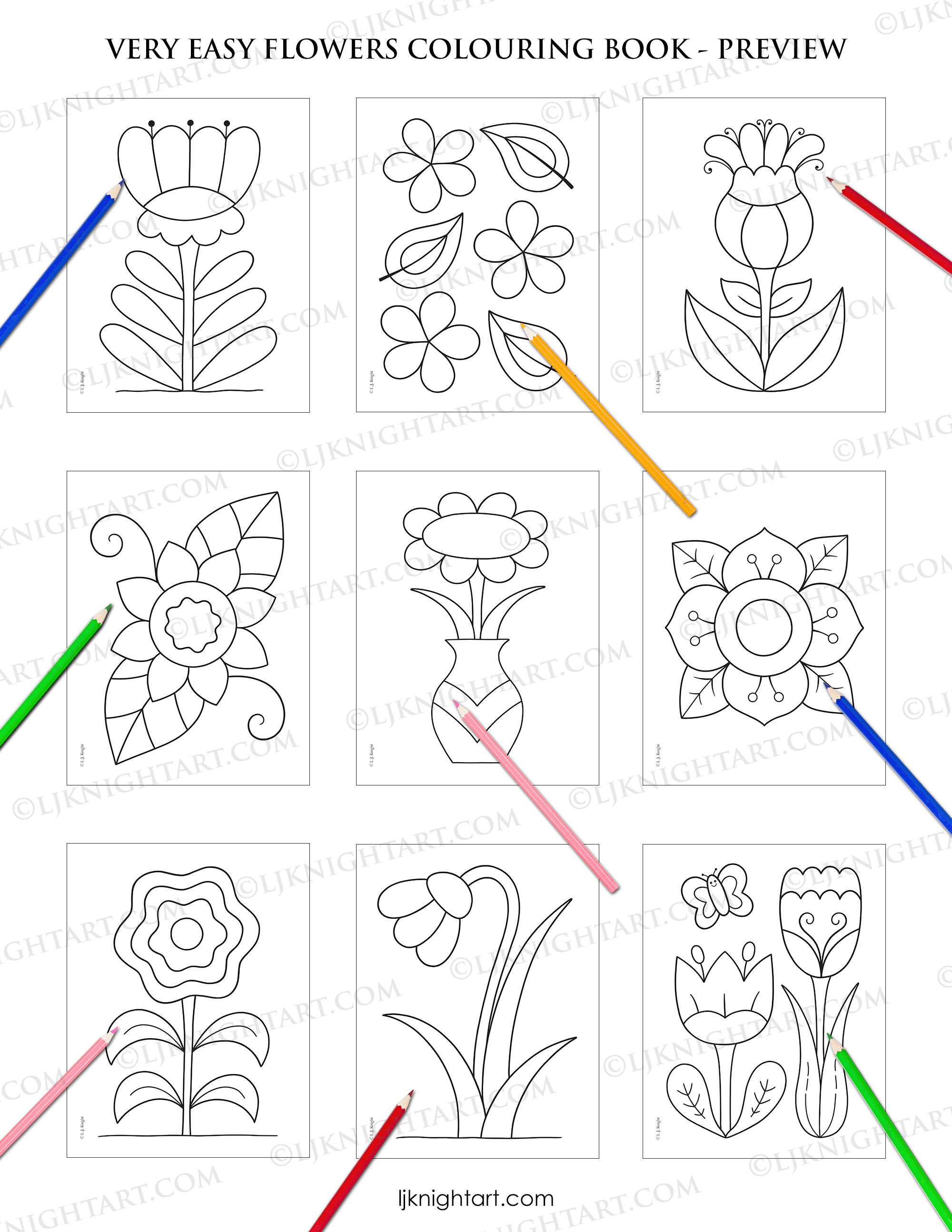 Very Easy Flowers Printable Colouring Book for Toddlers & Young Kids ...