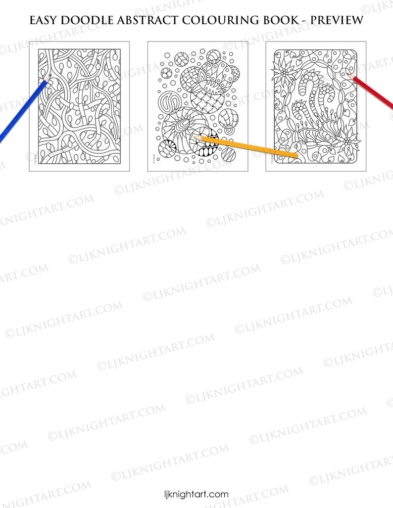 Easy Doodle Abstract Printable Colouring Book 30 Simple Hand Drawn Designs For Adults, Beginners & Children Digital PDF Download image 5