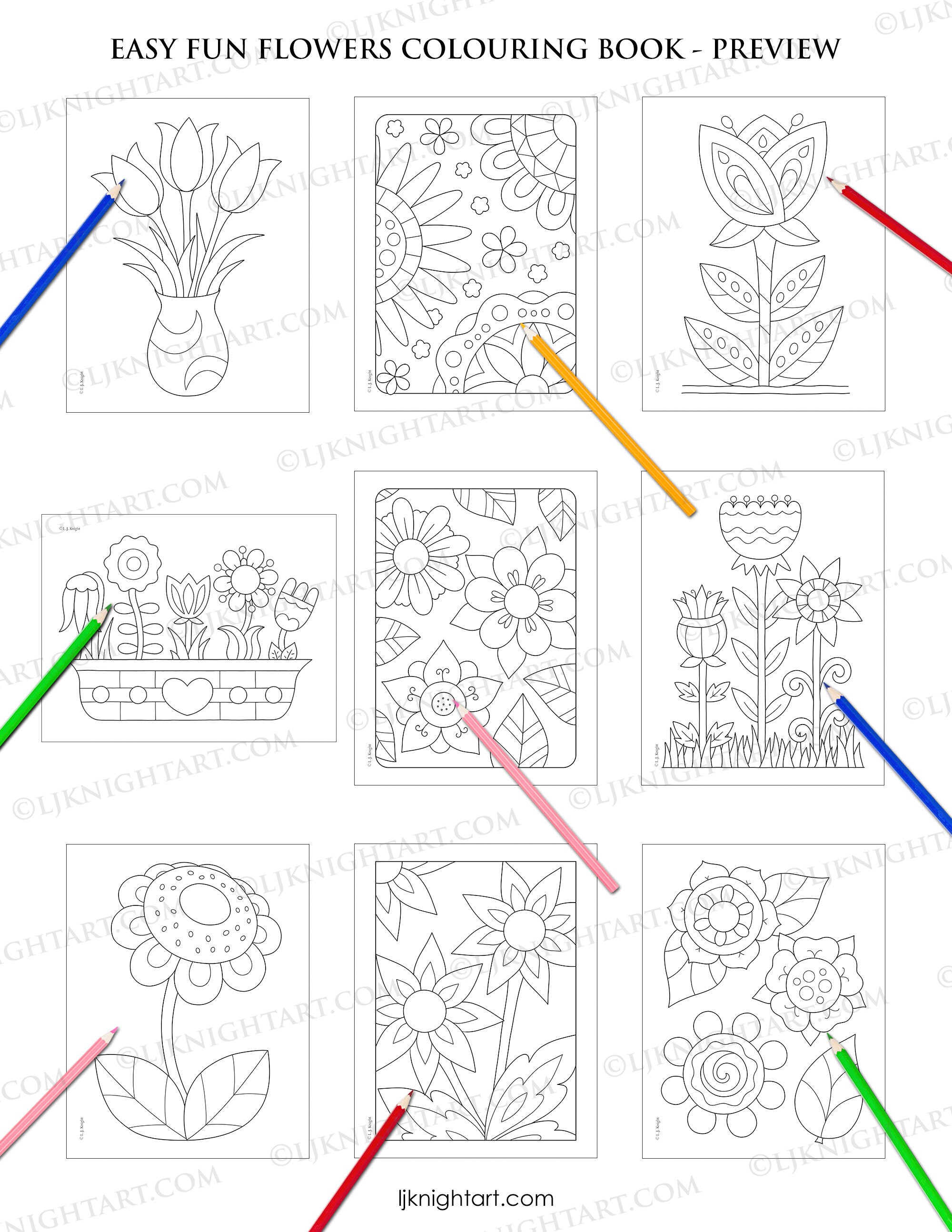 Easy Fun Flowers PRINTABLE Colouring Book for All Ages - 30 Simple ...