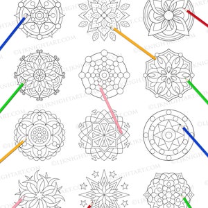 Simple Mandalas Printable Colouring Book Digital PDF Download 50 Easy Mandala Pages to Colour For Adults, Beginners & Children image 2