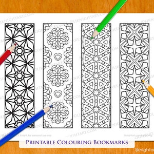 4 signets imprimables à colorier avec des motifs géométriques abstraits - Colorez vos propres signets - Téléchargement numérique PDF