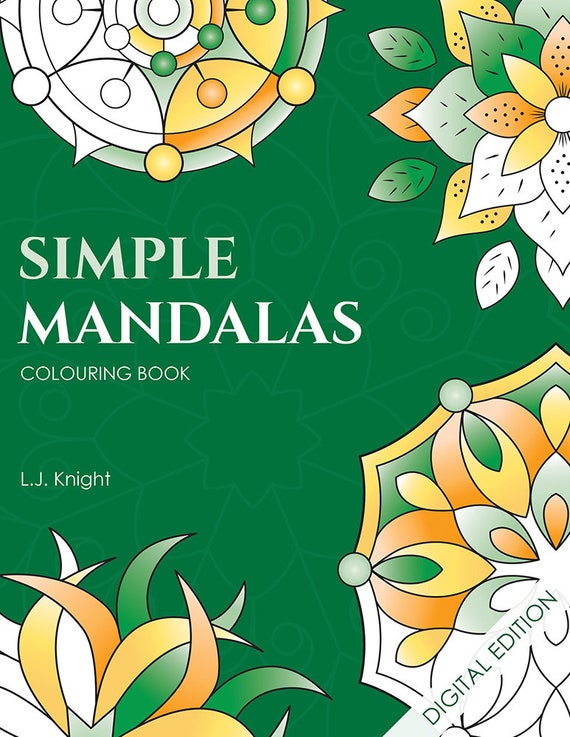simple mandalas printable colouring book  digital pdf download  50 easy  mandala pages to colour for adults beginners  children