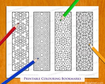 Colourable Bookmarks With Geometric Patterns - 4 Abstract Printable Bookmark Downloads For Adult Coloring