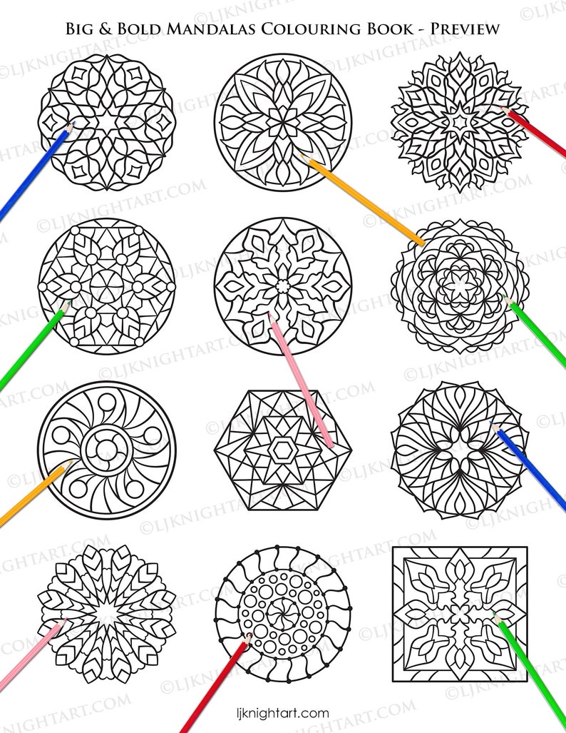 Big & Bold Mandalas Printable Colouring Book 50 Easy Abstract Designs ...