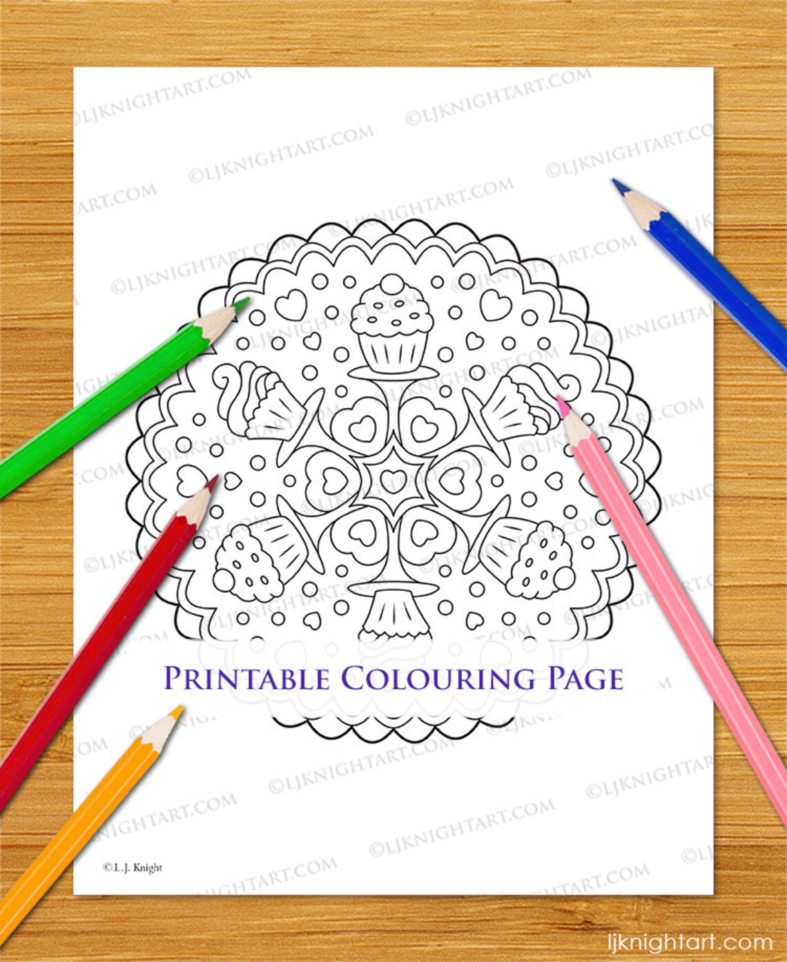 Cute Cupcakes Mandala Digital Coloring Page For Adults & Kids | Etsy