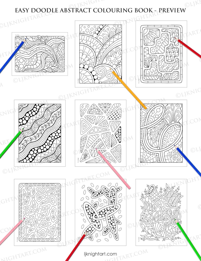 Easy Doodle Abstract Printable Colouring Book 30 Simple Hand Drawn Designs For Adults, Beginners & Children Digital PDF Download image 2