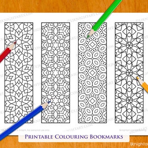 Marque-pages à colorier imprimables motifs géométriques - lot de 4 motifs abstraits - téléchargement numérique à colorier
