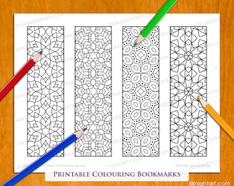 Geometric Patterns Printable Colouring Bookmarks - Set of 4 Abstract Patterns - Colourable Digital Download