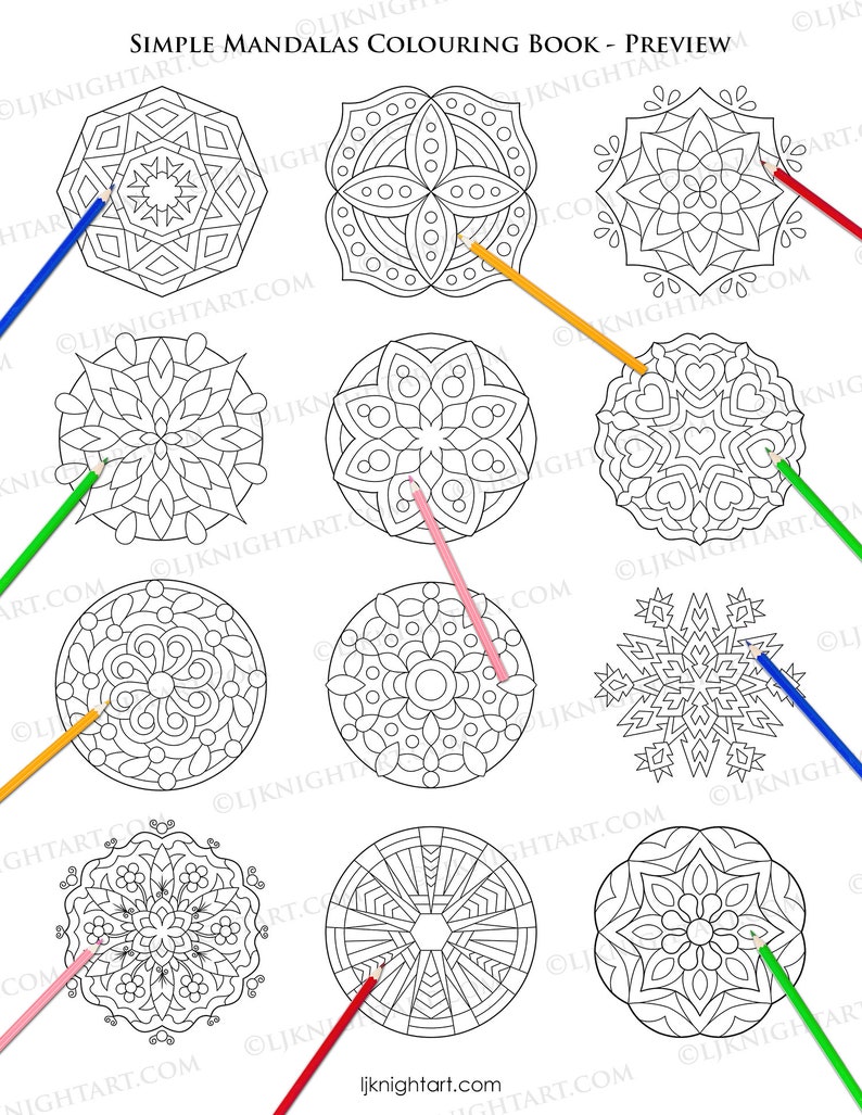 Simple Mandalas Printable Colouring Book Digital PDF Download 50 Easy Mandala Pages to Colour For Adults, Beginners & Children image 4