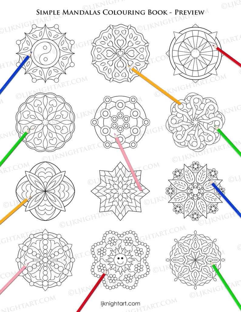 Simple Mandalas Printable Colouring Book Digital PDF Download 50 Easy Mandala Pages to Colour For Adults, Beginners & Children image 3