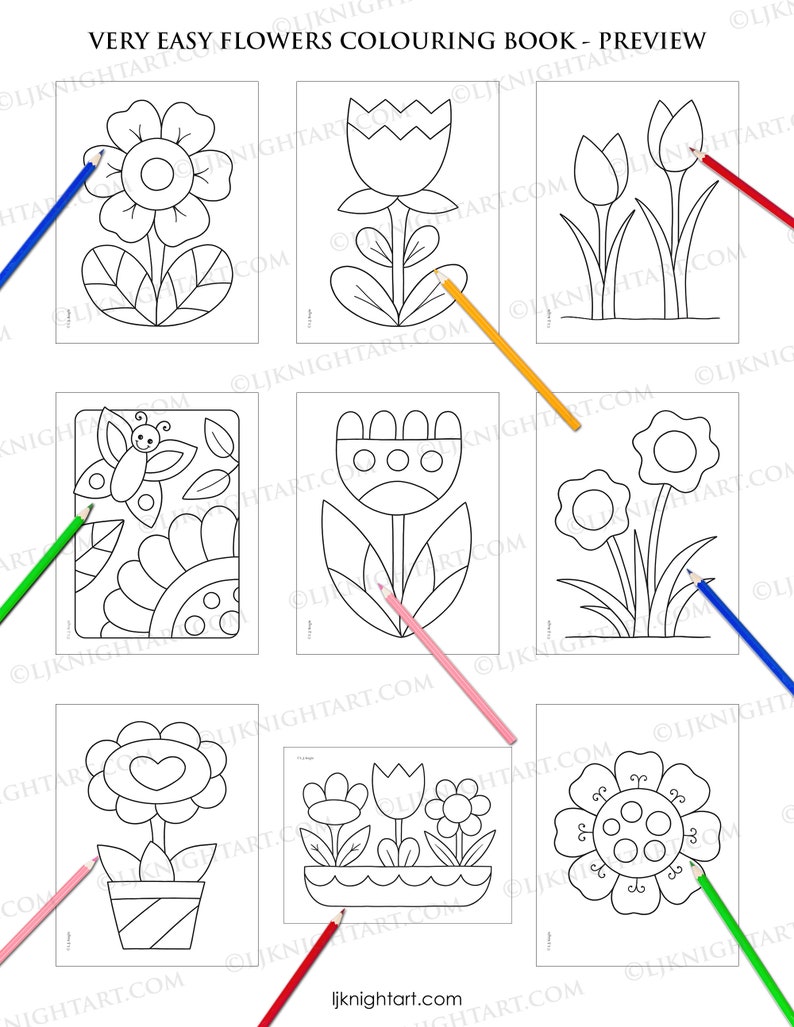 Very Easy Flowers Printable Colouring Book for Toddlers & Young Kids ...