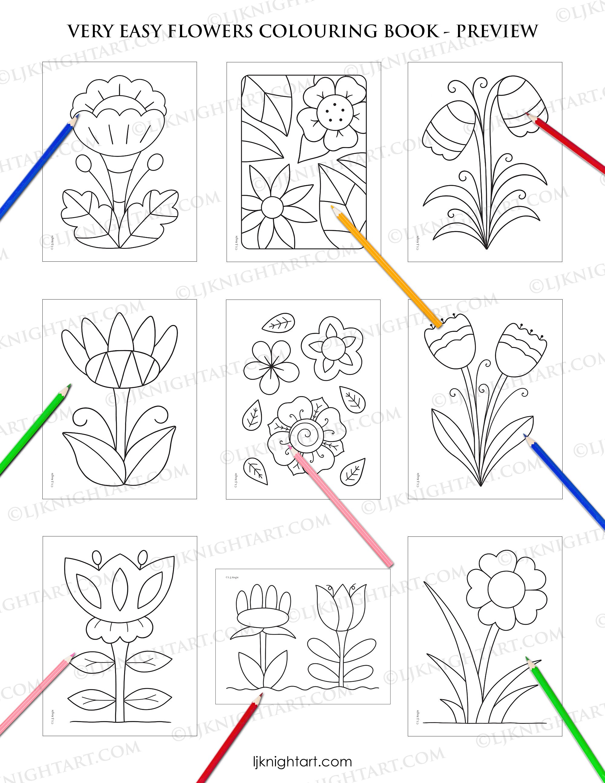 Very Easy Flowers Printable Colouring Book for Toddlers & Young Kids ...