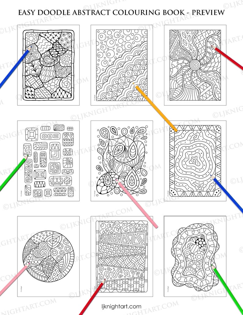 Easy Doodle Abstract Printable Colouring Book 30 Simple Hand Drawn Designs For Adults, Beginners & Children Digital PDF Download image 3