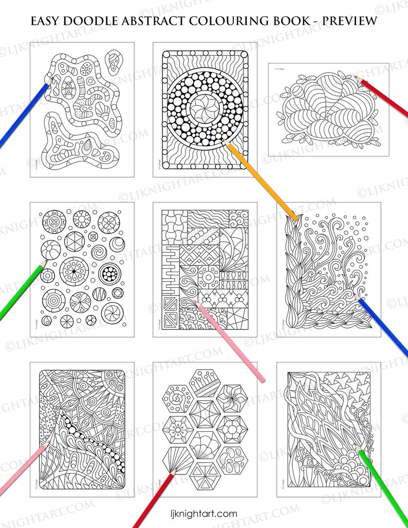 Easy Doodle Abstract Printable Colouring Book 30 Simple Hand Drawn Designs For Adults, Beginners & Children Digital PDF Download image 4