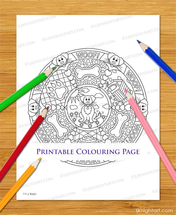 Cartoon Dog Mandala Printable Colouring Page Cute Animal Etsy