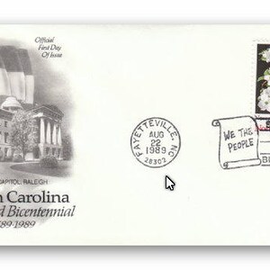 North Carolina Statehood First Day Cover - 25c 1789-1989 North Carolina Statehood Bicentennial