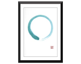 Cyan Enso #3- Zen Calligraphy - Zen Circle