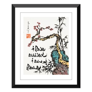 i have arrived i am home- Plum and rock drawing- 10x13&quot; - Thich Nhat Hanh quote