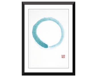 Cyan Enso #2- Zen Calligraphy - Zen Circle