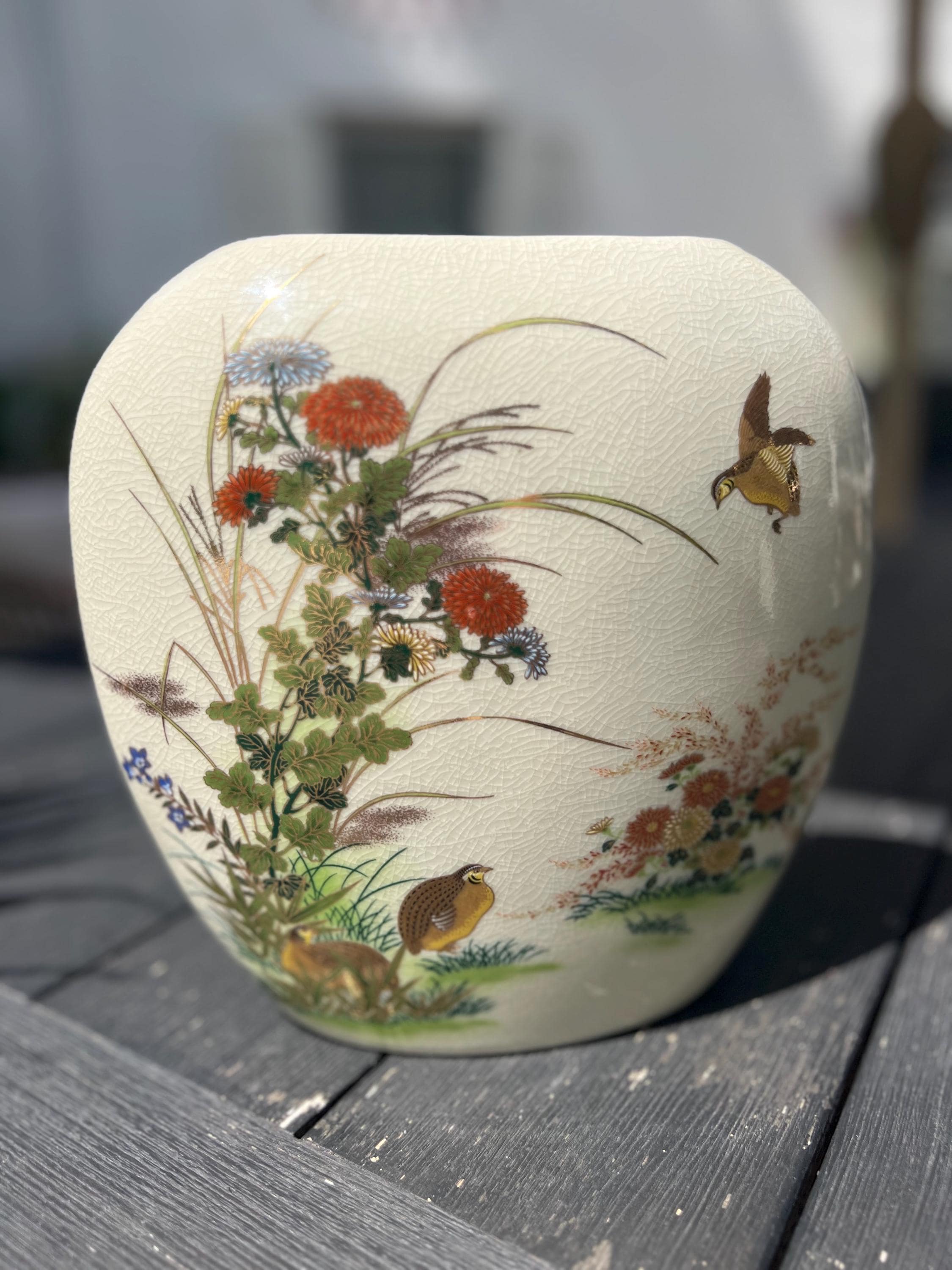 Vintage Vase Floral Crackle Glaze Japan - Etsy