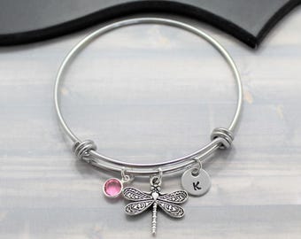 Dragonfly Bangle Bracelet - Dragonfly Jewelry - Stainless Steel Jewelry - Personalized Bangle - Dragonfly Pendant