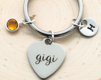 Gigi Keychain - Gigi Grandma Gift - Personalized Birthstone & Initial - Heart Shaped Charm Gigi Jewelry for Grandma - I Love My Gigi