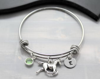 Horse Bangle Bracelet - Horse Bracelet - Horse Lover Gift - Rodeo Bracelet - Horse Training - Personalized - Horseback Riding - Equestrian